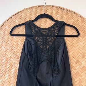 VINTAGE RAMPAGE BLACK Y2K DRESS LACE HALTER BACK COQUETTE WHIMSIGOTH EUC 90’S